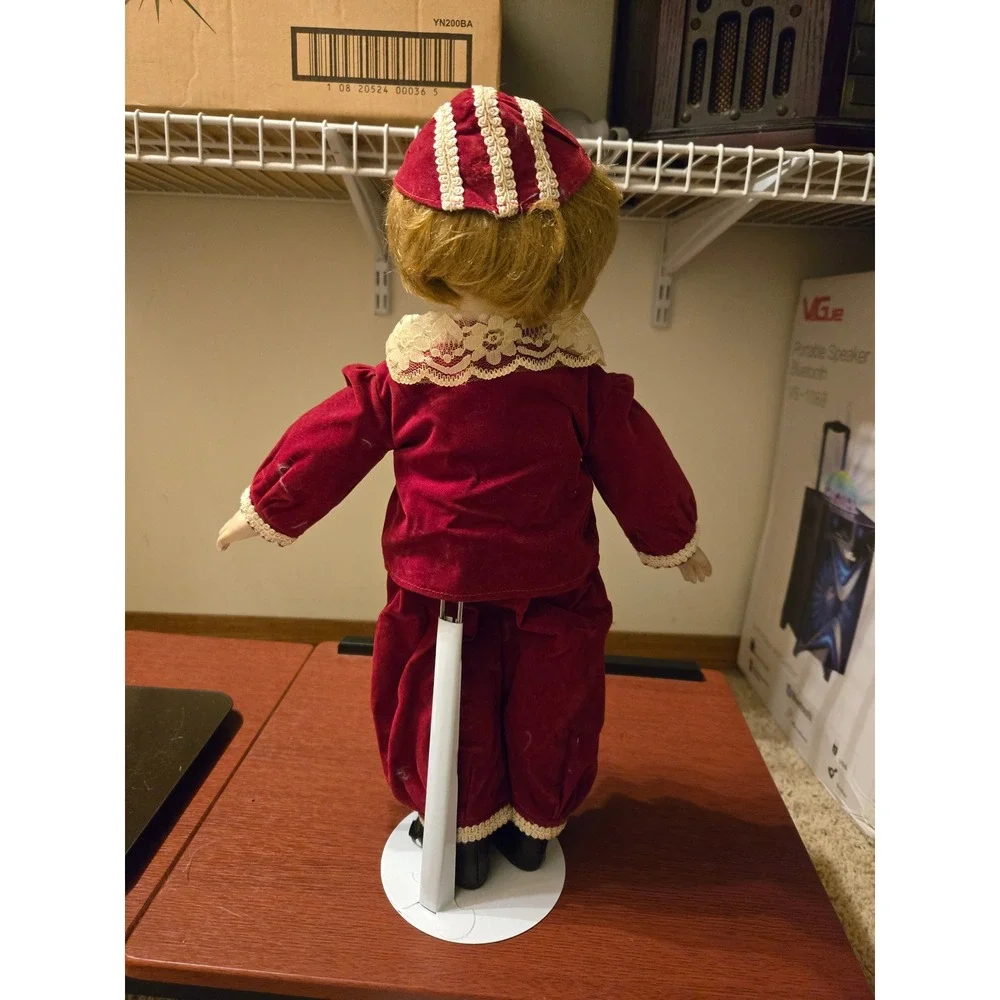 Vintage JDK 247 Kestner Hilda‎ Reproduction Porcelain Doll Burgundy Velvet Suit